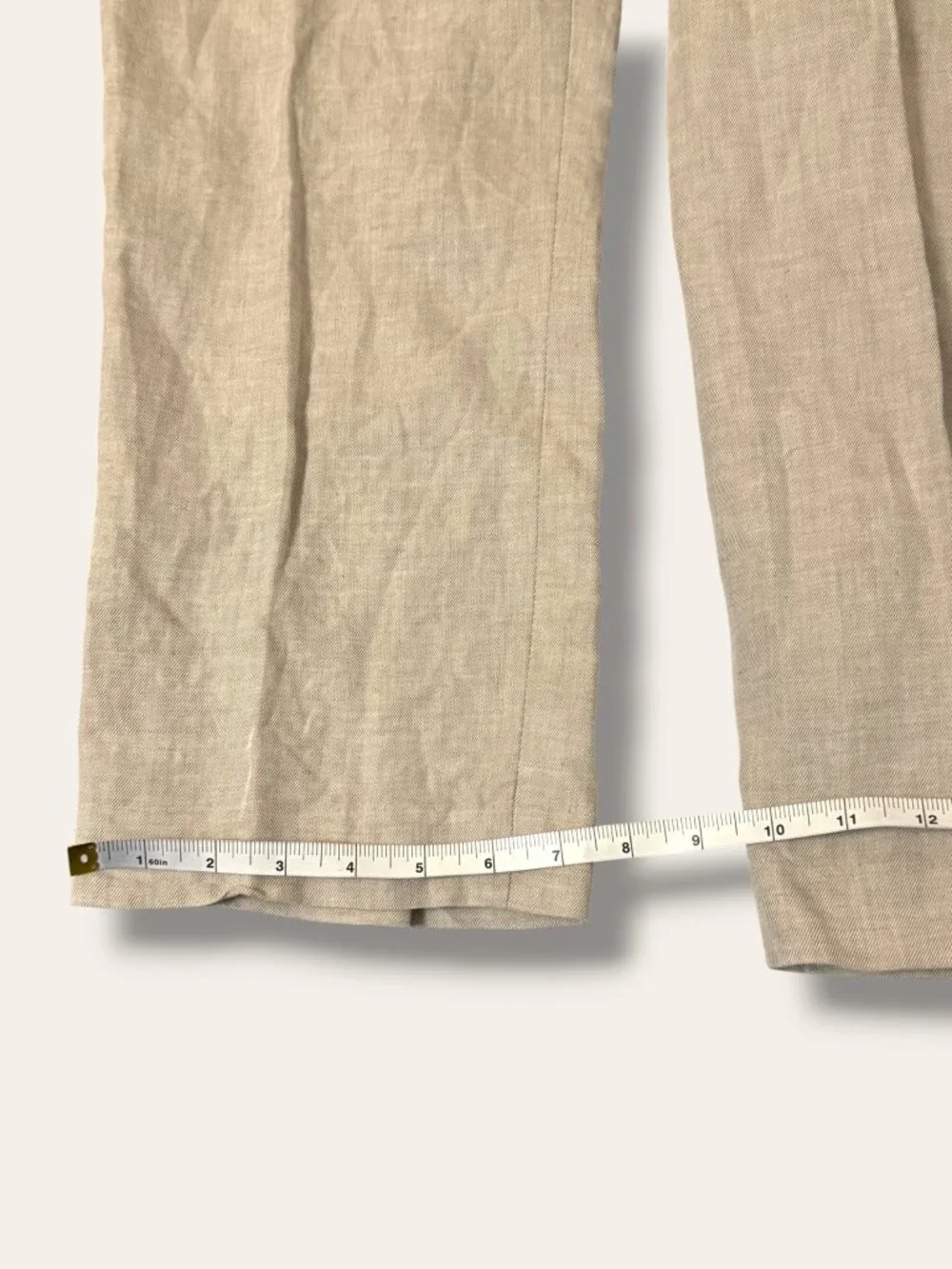Perry Ellis Pants Mens 34x30 Linen Blend Pleated Dress Trouser Tan Lightweight